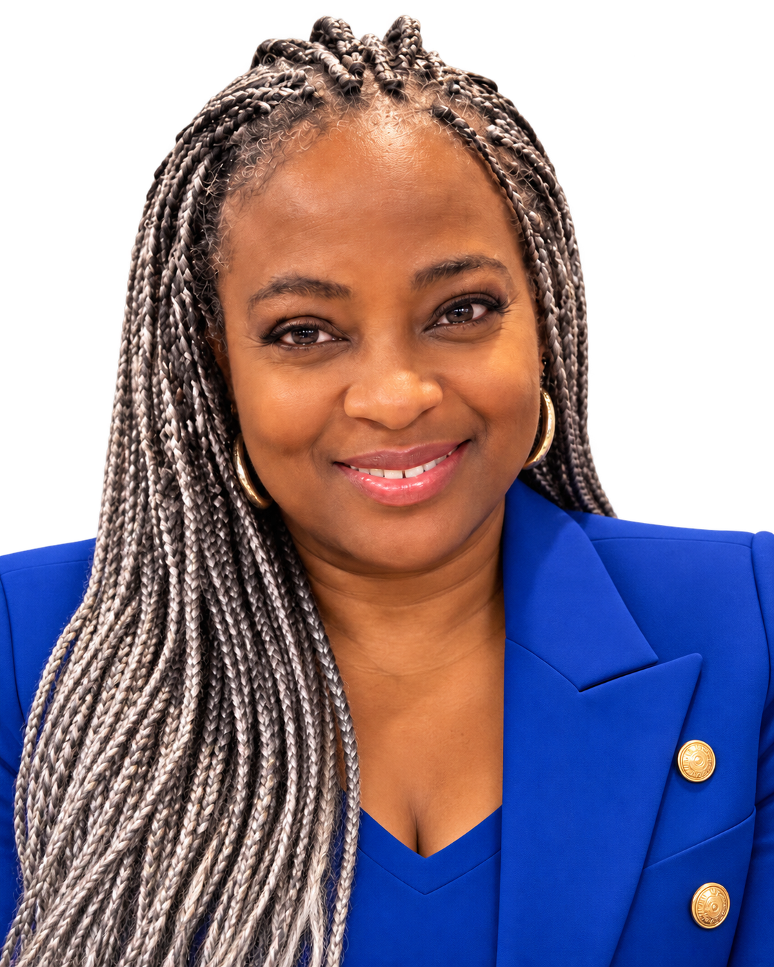 Professional headshot of D.L. Hatchett wearing a royal blue blazer.